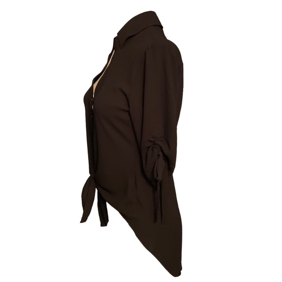 Express XXS Portofino Top black sheer button down 3/4 sleeves - Picture 3 of 8